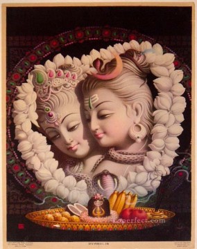 人気のインド料理 Painting - シヴァ神とパールヴァティ インド